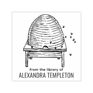 Rustic Beehive, Flying Bees #2 Library Book Name Self-inking Stamp