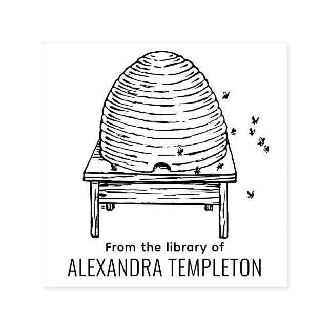 Rustic Beehive, Flying Bees #2 Library Book Name Self-inking Stamp (Design)