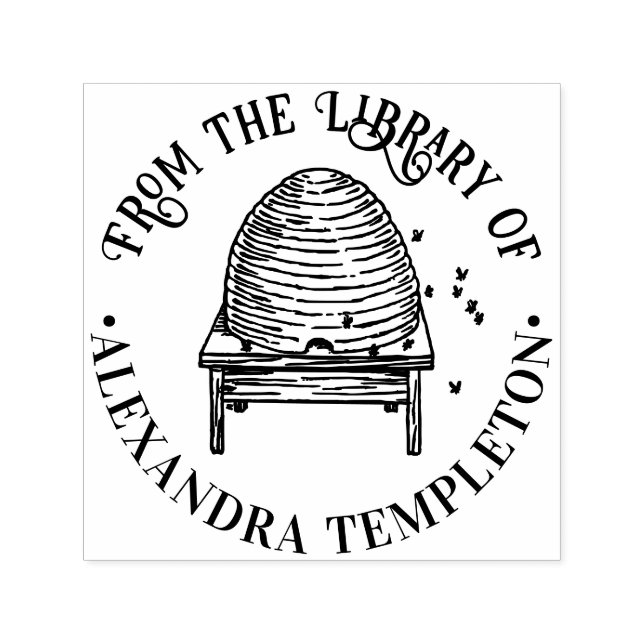 Rustic Beehive, Flying Bees #2 Library Book Name Self-inking Stamp (Design)