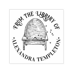 Rustic Beehive, Flying Bees #2 Library Book Name Self-inking Stamp