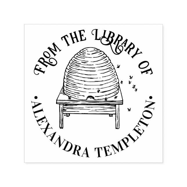 Rustic Beehive, Flying Bees #2 Library Book Name Self-inking Stamp (Design)