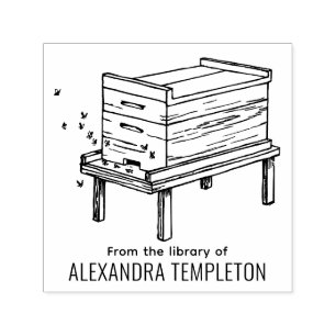 Rustic Beehive Flying Bees #4 Library Book Name Self-inking Stamp