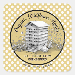 Rustic Beehive Gold Polka Dot Honey Jar Stickers