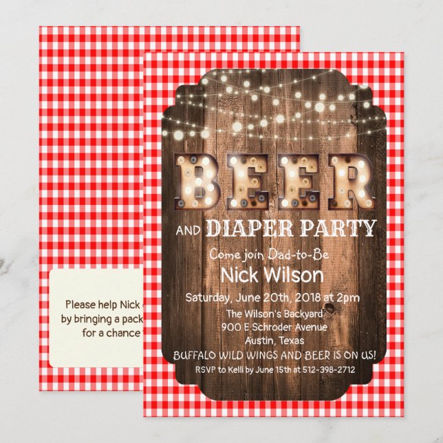 Rustic Beer and Diaper Party Invitation (Front/Back)
