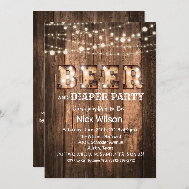 Rustic Beer and Diaper Party Invitation (Front/Back)