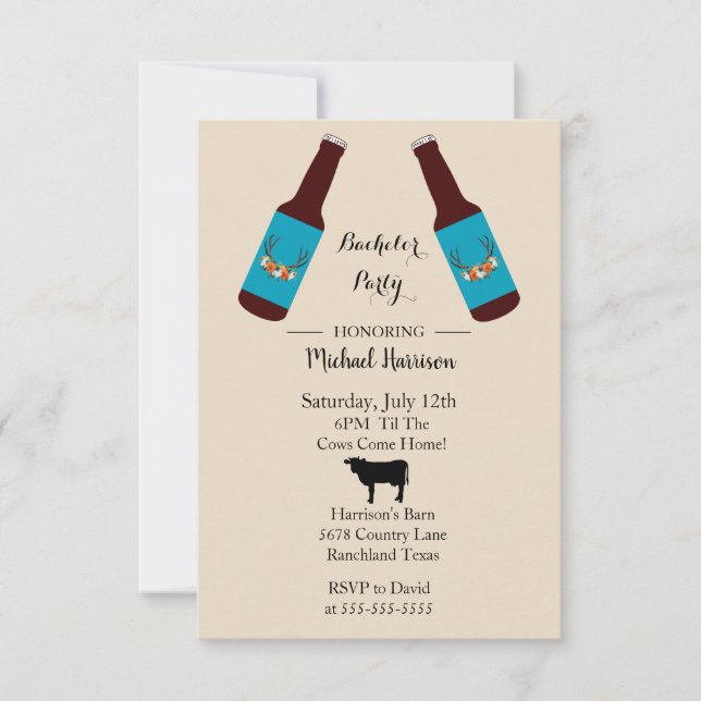 Rustic Beer Bottle Bachelor Party Invitation (Devant)