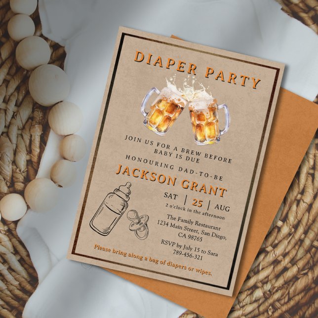Rustic Beer Diaper Party Dad to be Baby Shower Invitation (Rustic Beer Diaper Party Dad to be Baby Shower Invitation)