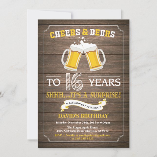 Rustic Beer Surprise 16th Birthday Invitation (Front)
