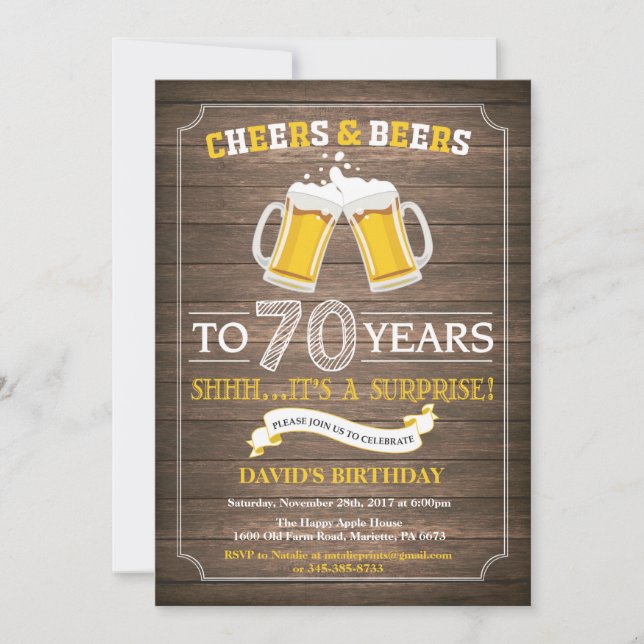 Rustic Beer Surprise 70e anniversaire Invitation (Devant)