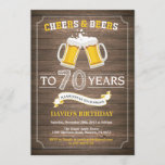 Rustic Beer Surprise 70th Birthday Invitation<br><div class="desc">Cheers and Beers 70th Birthday Invitation Card with rustic wood background. For further customization,  please click the "Customize it" button and use our design tool to modify this template.</div>
