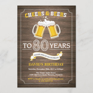 Rustic Beer Surprise 80th Birthday Invitation