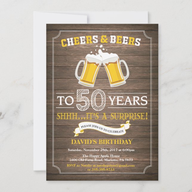 Rustic Beer Surprise Invitation 50e anniversaire (Devant)