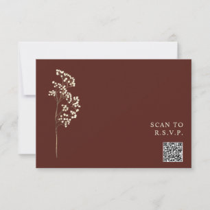 Rustic Beet Red Gypsophila QR Code Wedding RSVP Card