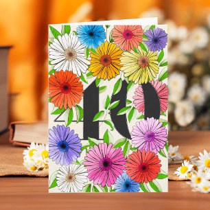 Rustic Bege Personalized 40th Birthday Floral Card