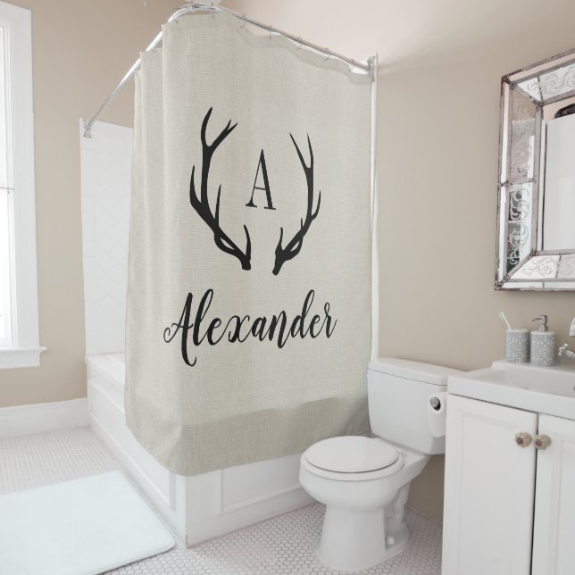 Rustic Beige Antler Monogram | Farmhouse Bathroom (In Situ)