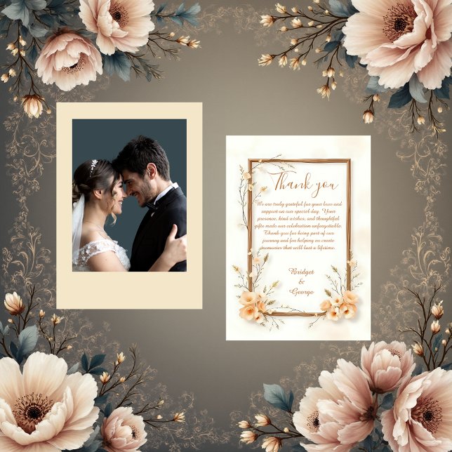 Rustic Beige Botanical Wedding  Thank You Card (Creator Uploaded)