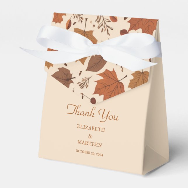 Rustic Beige Brown Maple Leaves Autumn Wedding Favor Box (Front Side)