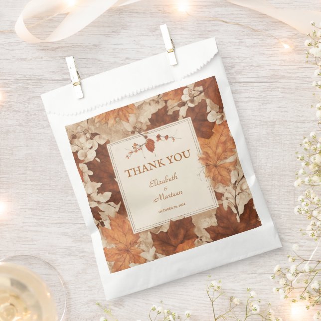 Rustic Beige Brown Maple Leaves Autumn Wedding Favour Bag (Clipped)