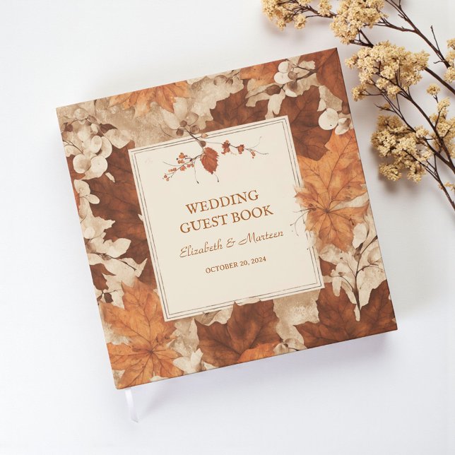 Rustic Beige Brown Maple Leaves Autumn Wedding Guest Book (Creator Uploaded)
