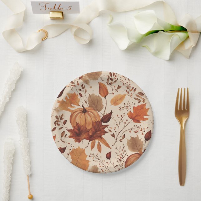 Rustic Beige Brown Maple Leaves Autumn Wedding Paper Plate (Wedding)