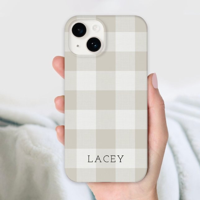 Rustic Beige Buffalo Check Monogram Case-Mate iPhone Case (Creator Uploaded)
