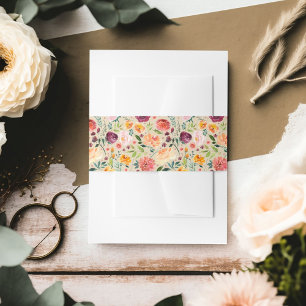 Rustic Beige Burgundy Floral Pattern Fall Wedding Invitation Belly Band