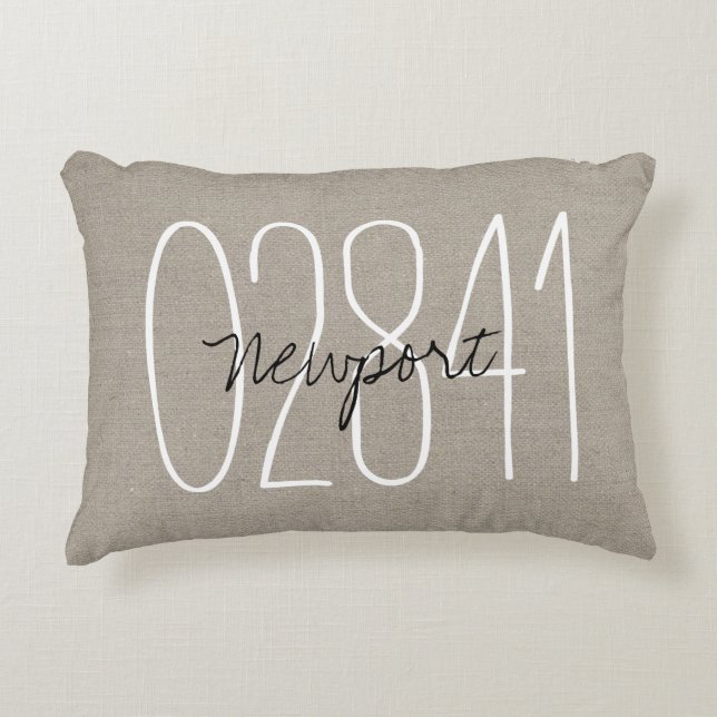 Rustic Beige Custom Town and Zip Code Accent Pillow (Front)