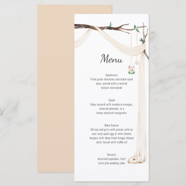 Rustic Beige Drape Tree Branch Wedding Menu (Front/Back)