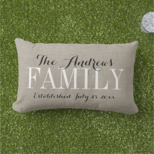 Rustic Beige Family Monogram and Wedding Date Outdoor Pillow