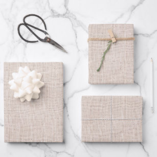 Rustic Beige Faux Burlap Texture Wrapping Paper Sheet