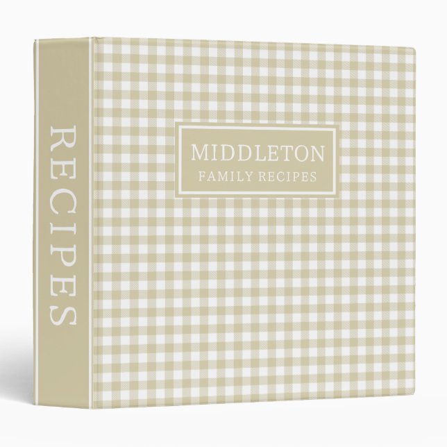 Rustic Beige Gingham Plaid Personalized Recipe Binder (Front/Spine)