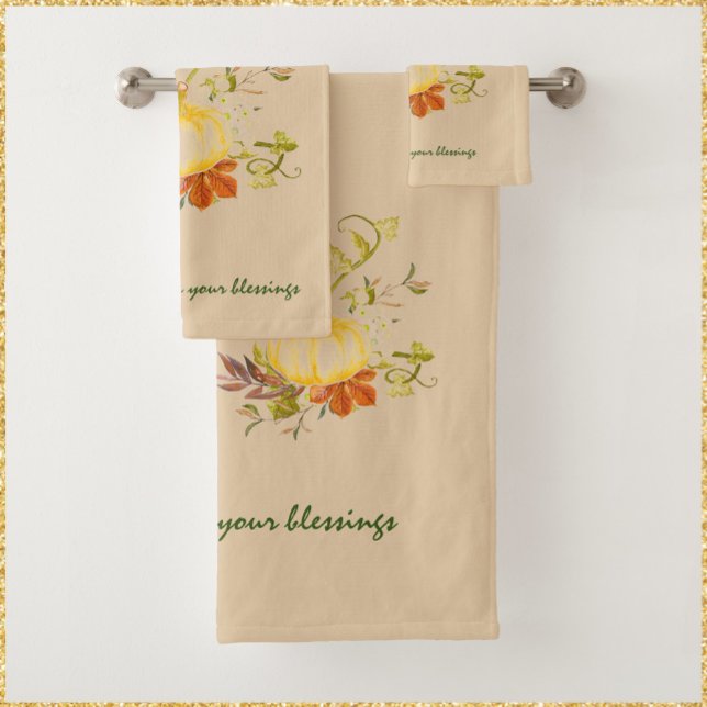 Rustic Beige Give Thanks Pumpkin Bouquet Bath Towe Bath Towel Set (Bookmark my store: https://www.zazzle.com/store/capricepetit?rf=238091145531749709)