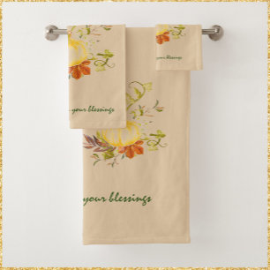 Rustic Beige Give Thanks Pumpkin Bouquet Bath Towe Towel Set