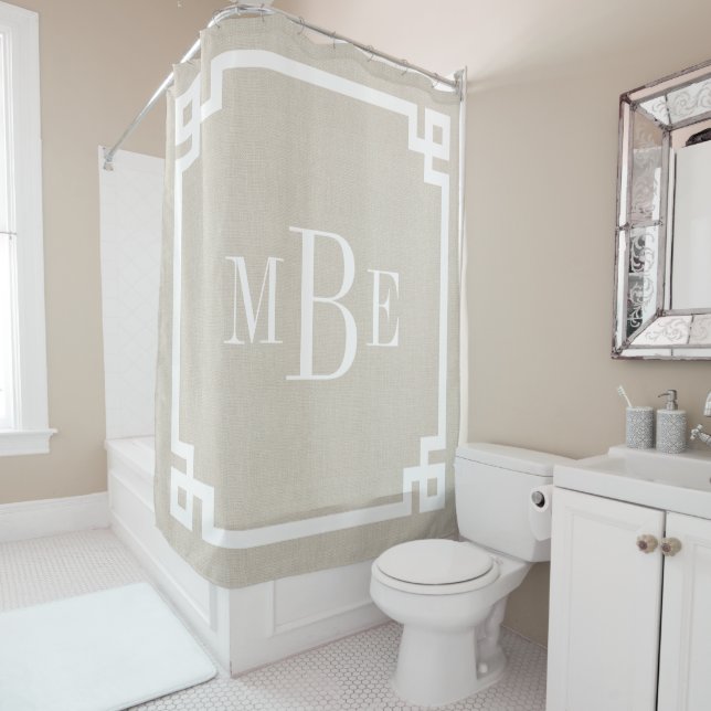 Rustic Beige Greek Key Border Monogram | Farmhouse (In Situ)