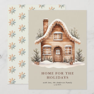 Rustic Beige Home for Holidays Flat Holiday Card