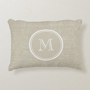 Rustic Beige Linen Background Monogram Decorative Pillow