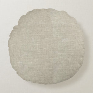 Rustic Beige Linen Printed Round Pillow