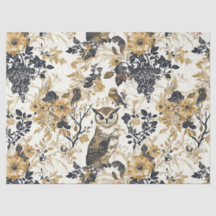 Rustic Beige Owl Woodland Floral Pattern Tissue Paper