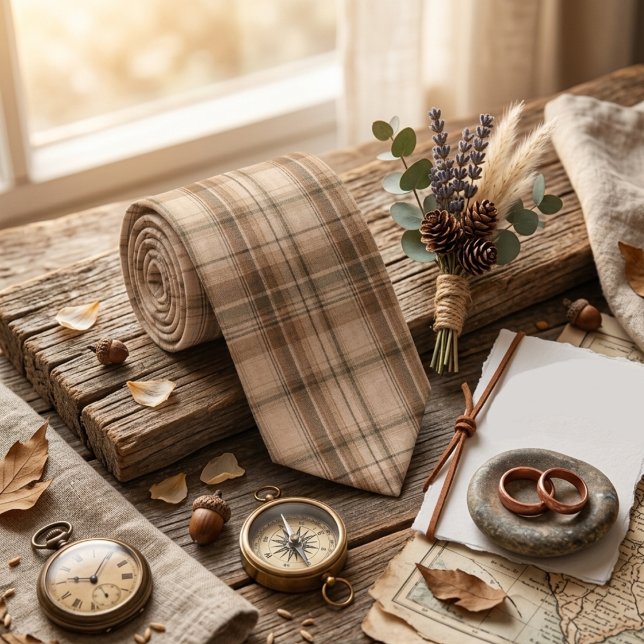Rustic Beige Plaid Tie (Creator Uploaded)
