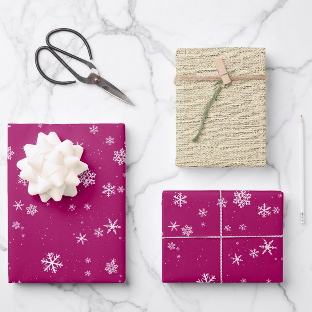 Rustic Beige Purple Snowflakes Christmas Holidays  Wrapping Paper Sheet (Front)
