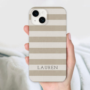 Rustic Beige Stripes Monogrammed Case-Mate iPhone 14 Case