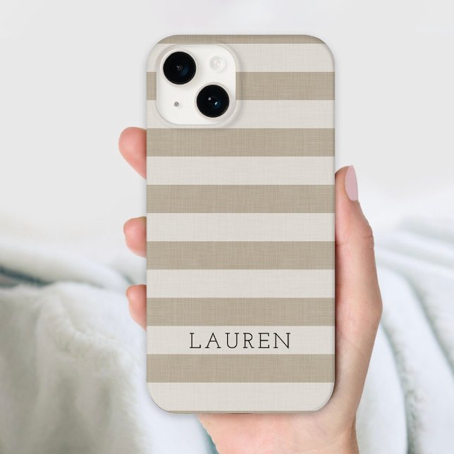 Rustic Beige Stripes Monogrammed Case-Mate iPhone Case (Creator Uploaded)
