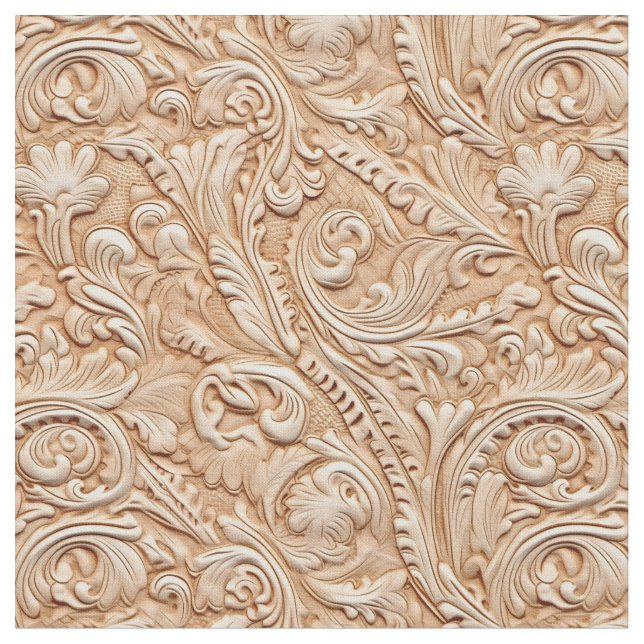 Rustic beige tooled leather fabric (Close Up)
