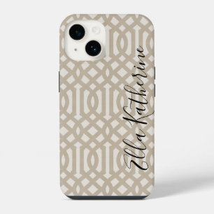 Rustic Beige Trellis Monogram iPhone 14 Case