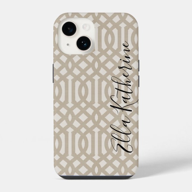 Rustic Beige Trellis Monogram iPhone Case (Back)