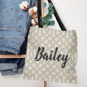 Rustic Beige Trellis Monogram Tote Bag