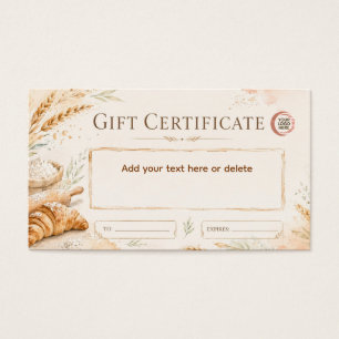 Rustic beige watercolor bakery gift certificate 