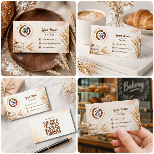Rustic beige watercolor wheat bakery business  card