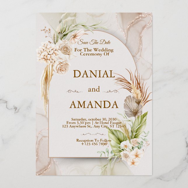 Rustic Beige Wedding Invite | Editable Minimal  (Front)