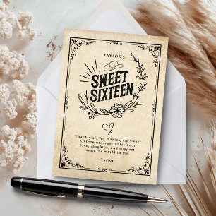 Rustic Beige Western Sweet Sixteen Thank You Card